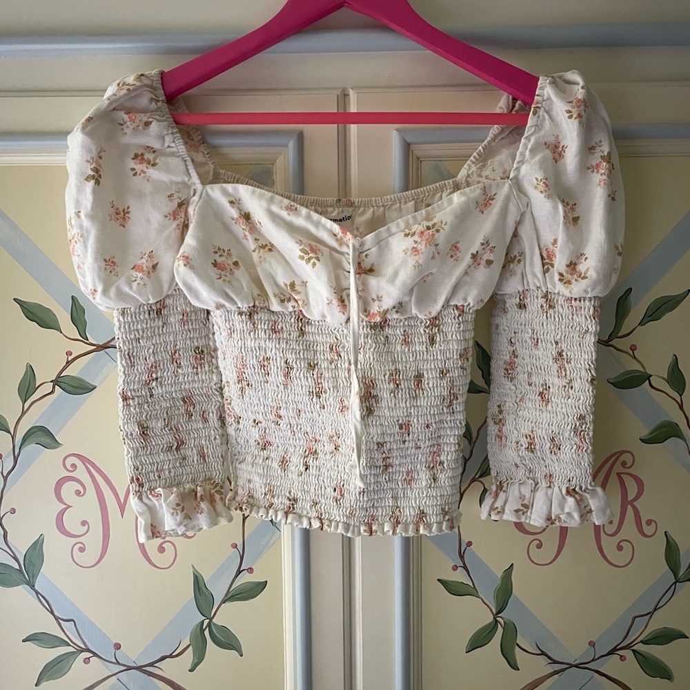 Reformation Floral Cream Smocked Women's Top